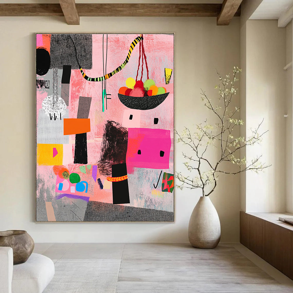 Pink and Colorful Abstract Shapes Painting of Lively Creativity GAB0098