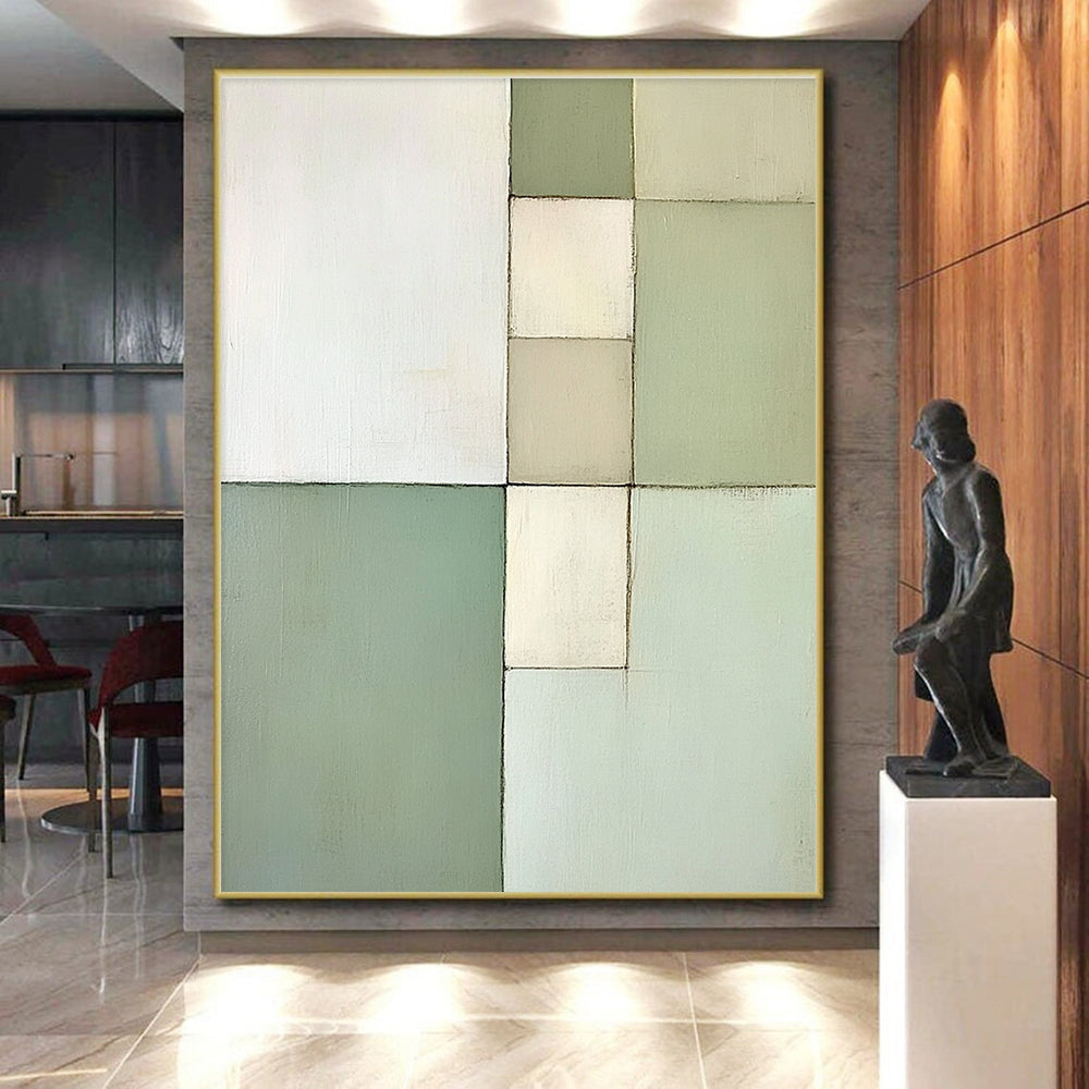 Pastel Green Grid Abstract Painting with Calm Order WINK172