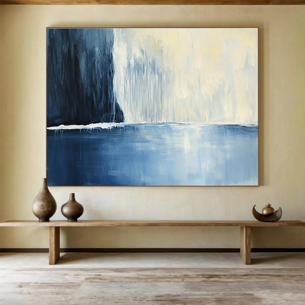 Minimalist Blue Waterfall Abstract Painting ABS206