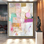 Gold Accent Pastel Collage Abstract Painting with Subtle Glamour WINK206