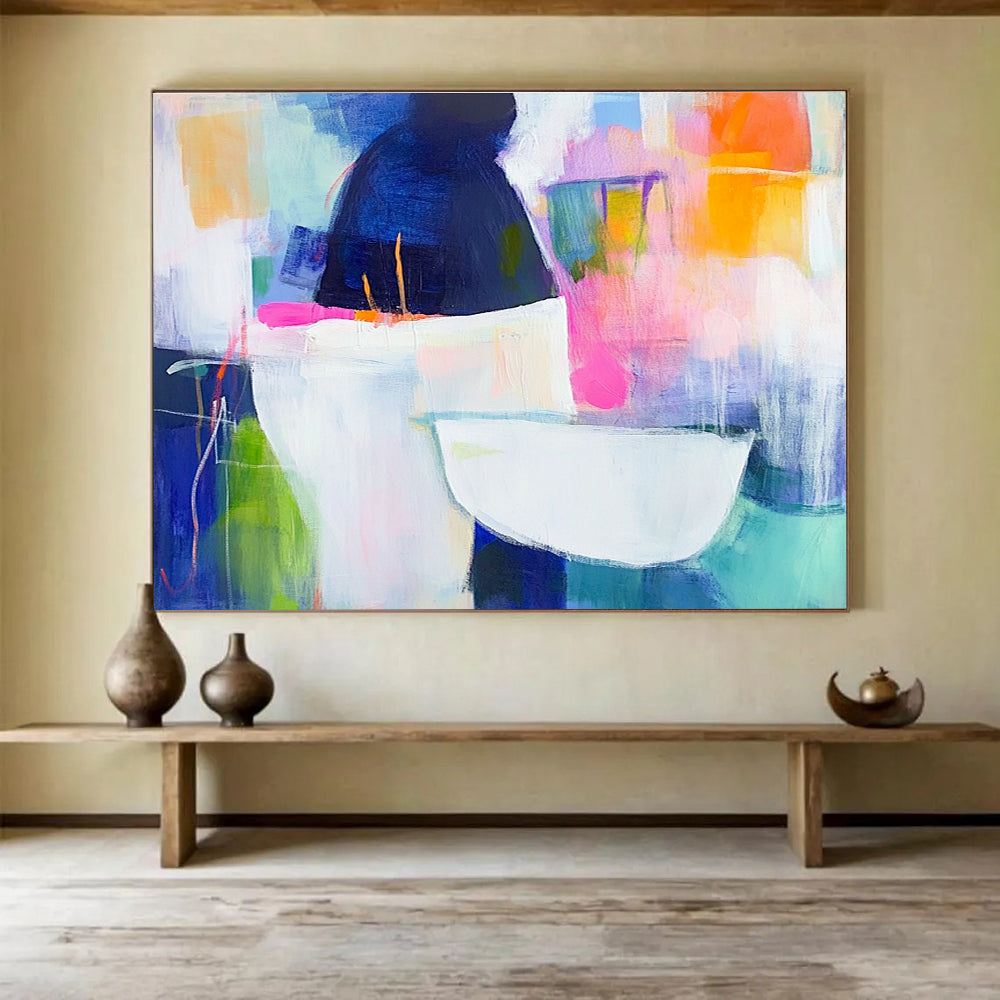 Color Blocked Vessel Abstract Painting with Playful, Minimalist Forms ABS464