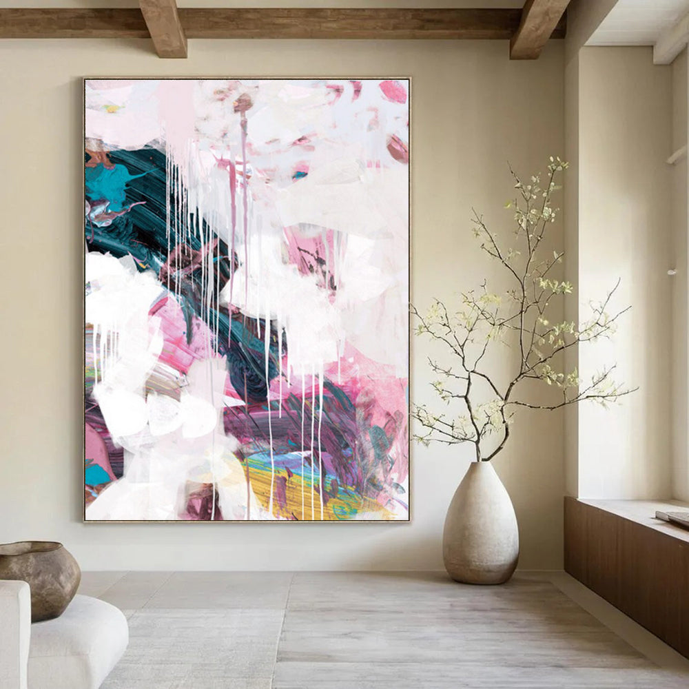 Pink - White Dripping Abstract Painting for Feminine - Styled Boutiques HENG192