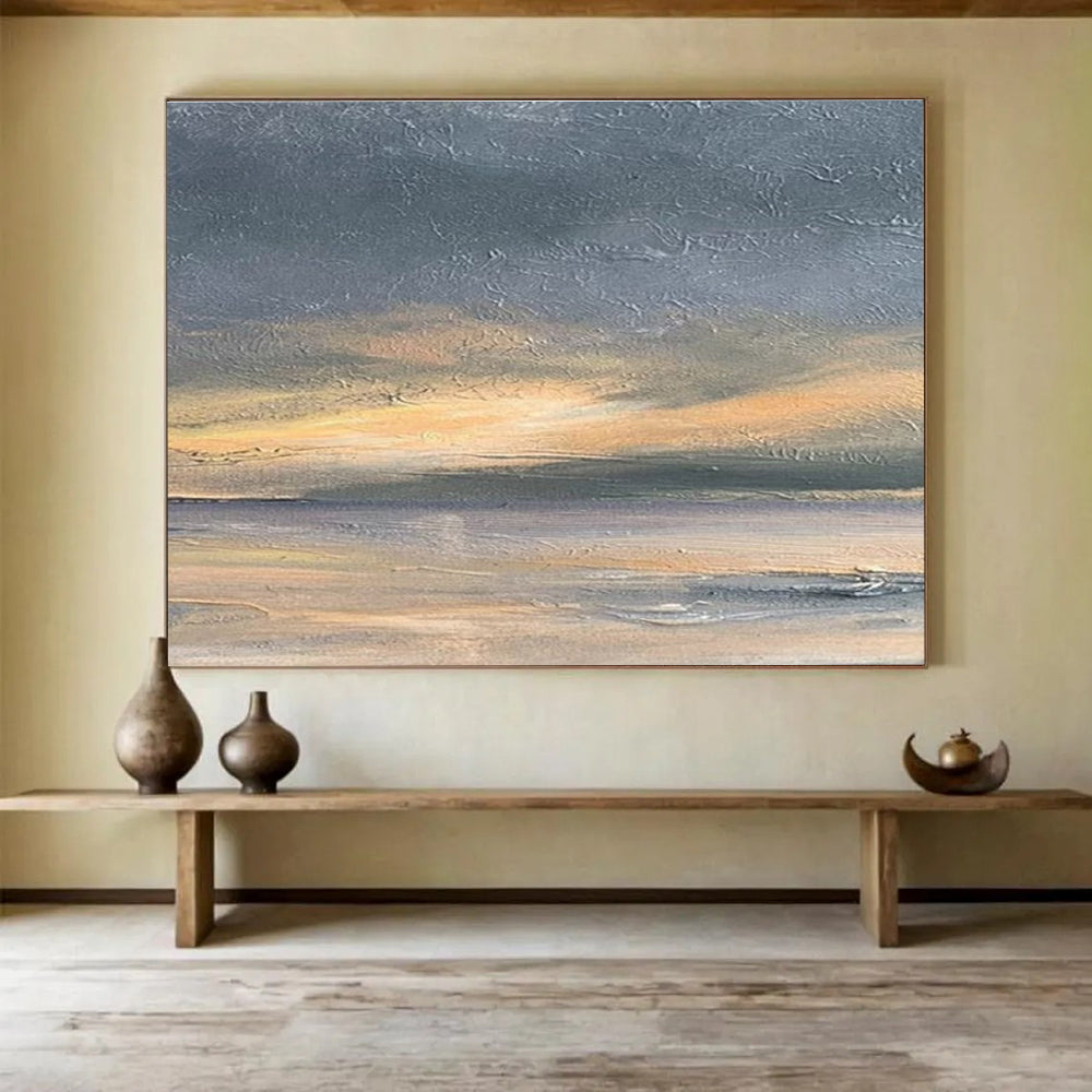 Sunset Over Calm Sea Abstract Painting for Coastal Homes YHT016