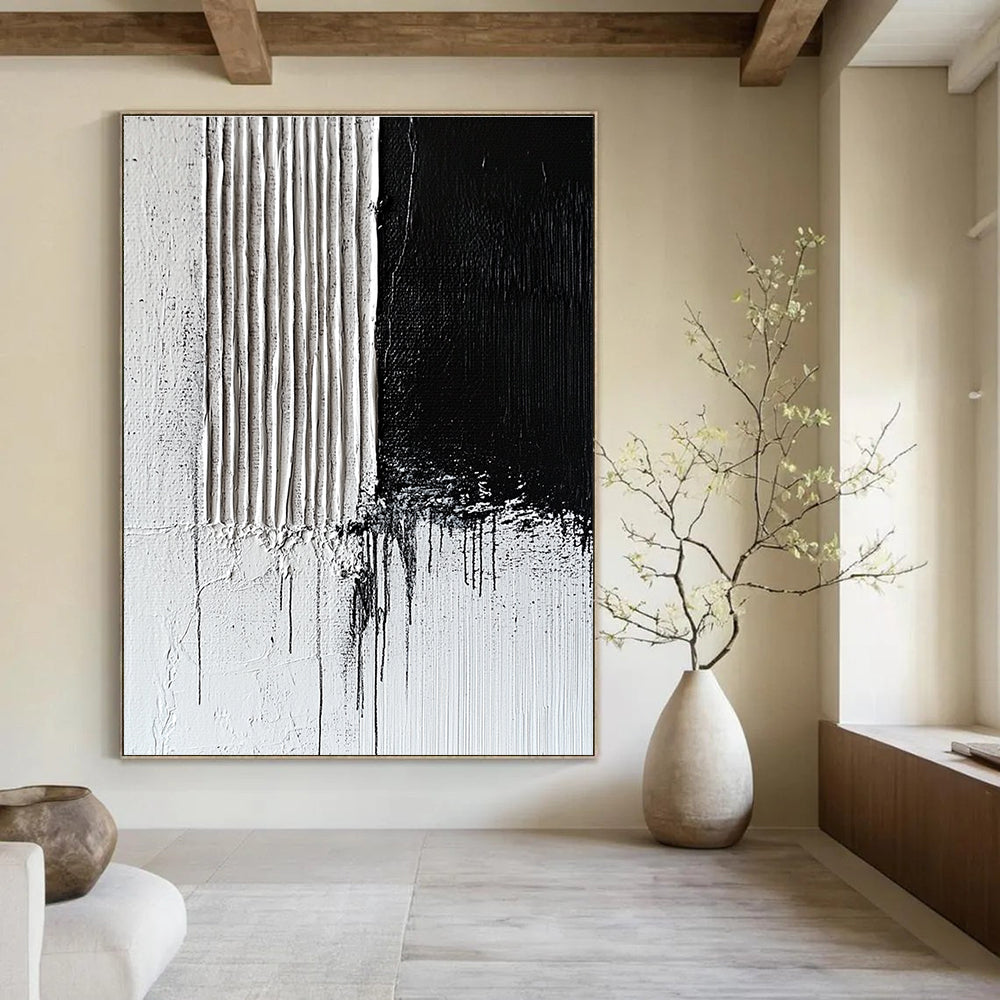 Black and White Drip Abstract Painting for Industrial - Styled Lofts GAB1025