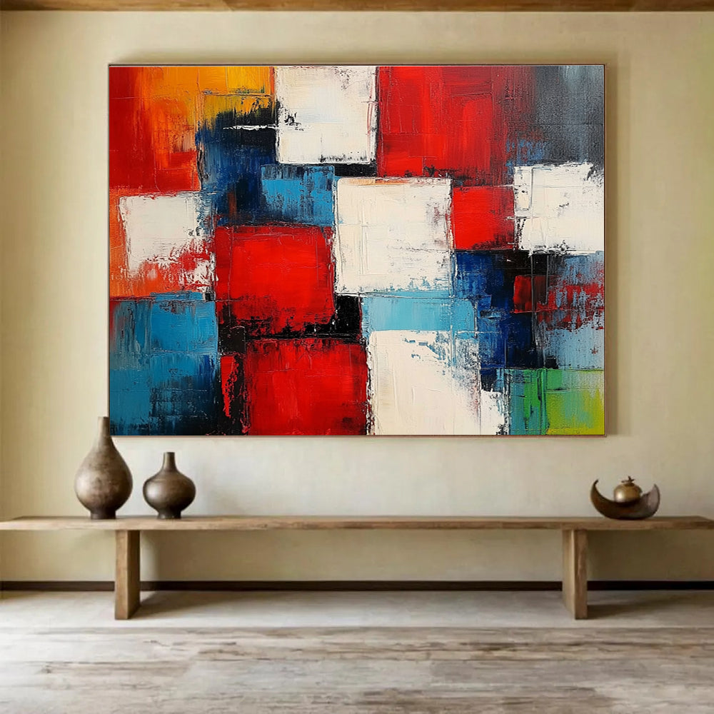 Geometric Color Collage Abstract Painting with Dynamic, Structured Combinations ABS505