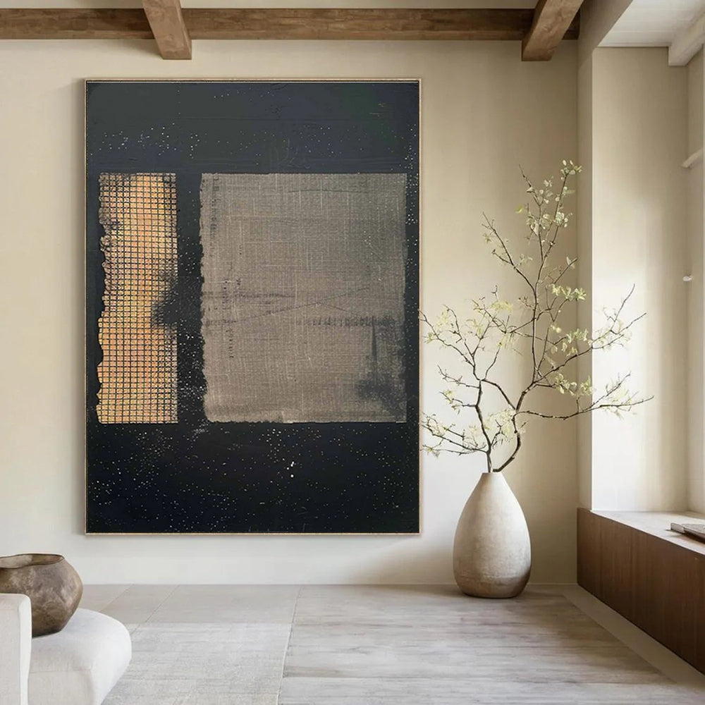 Dual - Tone Grid Abstract Painting for Industrial - Chic Spaces HENG307