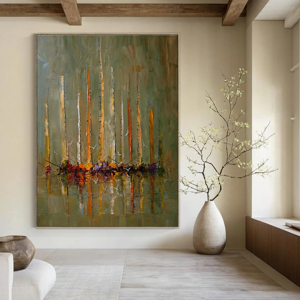 Sailboats on Calm Water Abstract Painting for Nautical - Inspired Spaces HENG330