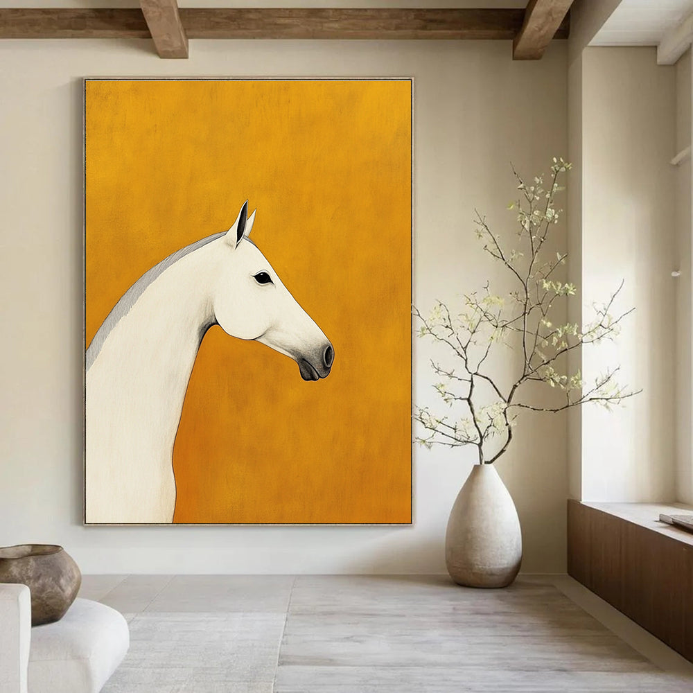 Minimalist White Horse Portrait Abstract Painting for Equestrian Lovers GAB1391