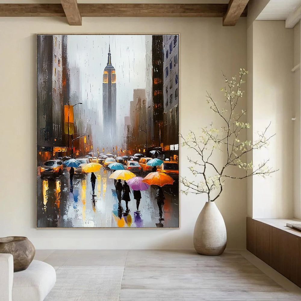 Rainy City Street Scene Realistic - Style Abstract Painting for Urban Lovers GAB1408