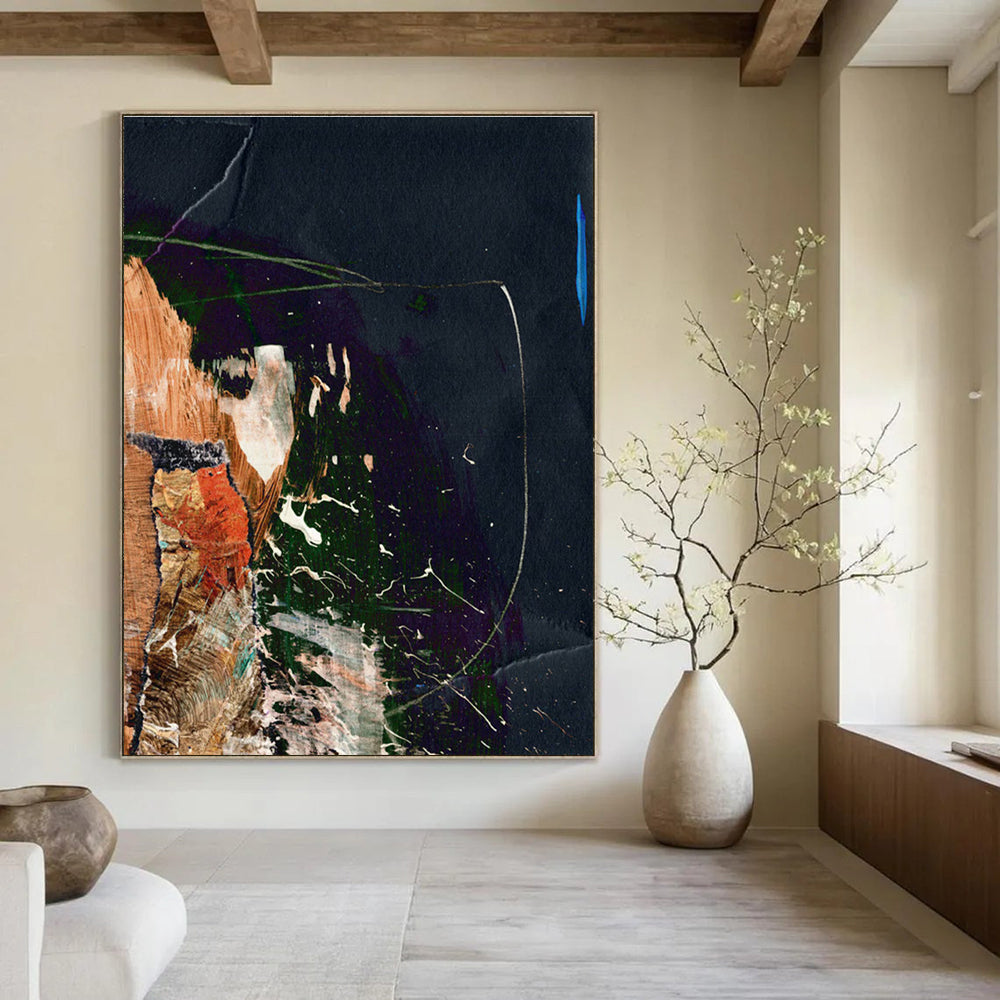 Dark - Hued Collage Abstract Painting for Avant - Garde Art Spaces HENG170