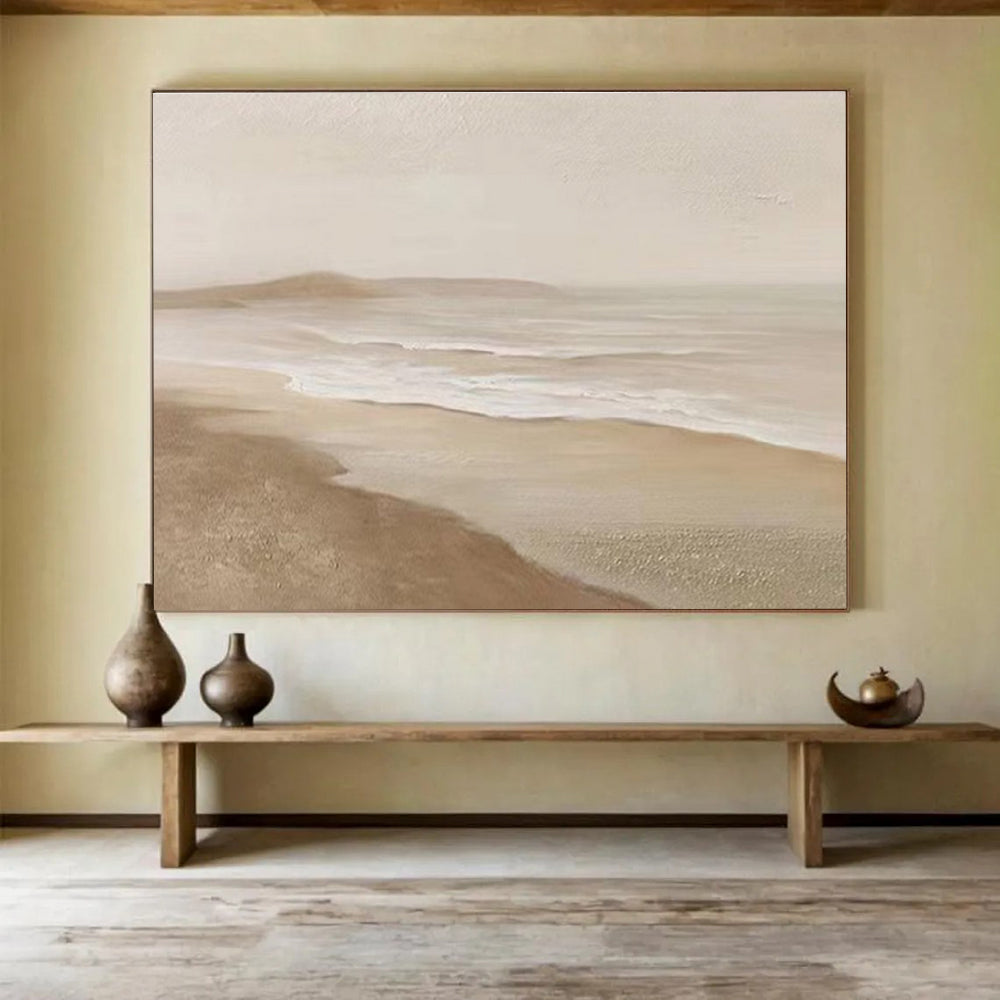 Beige Coastal Abstract Painting for Beachfront Hotel Lobbies YHT397