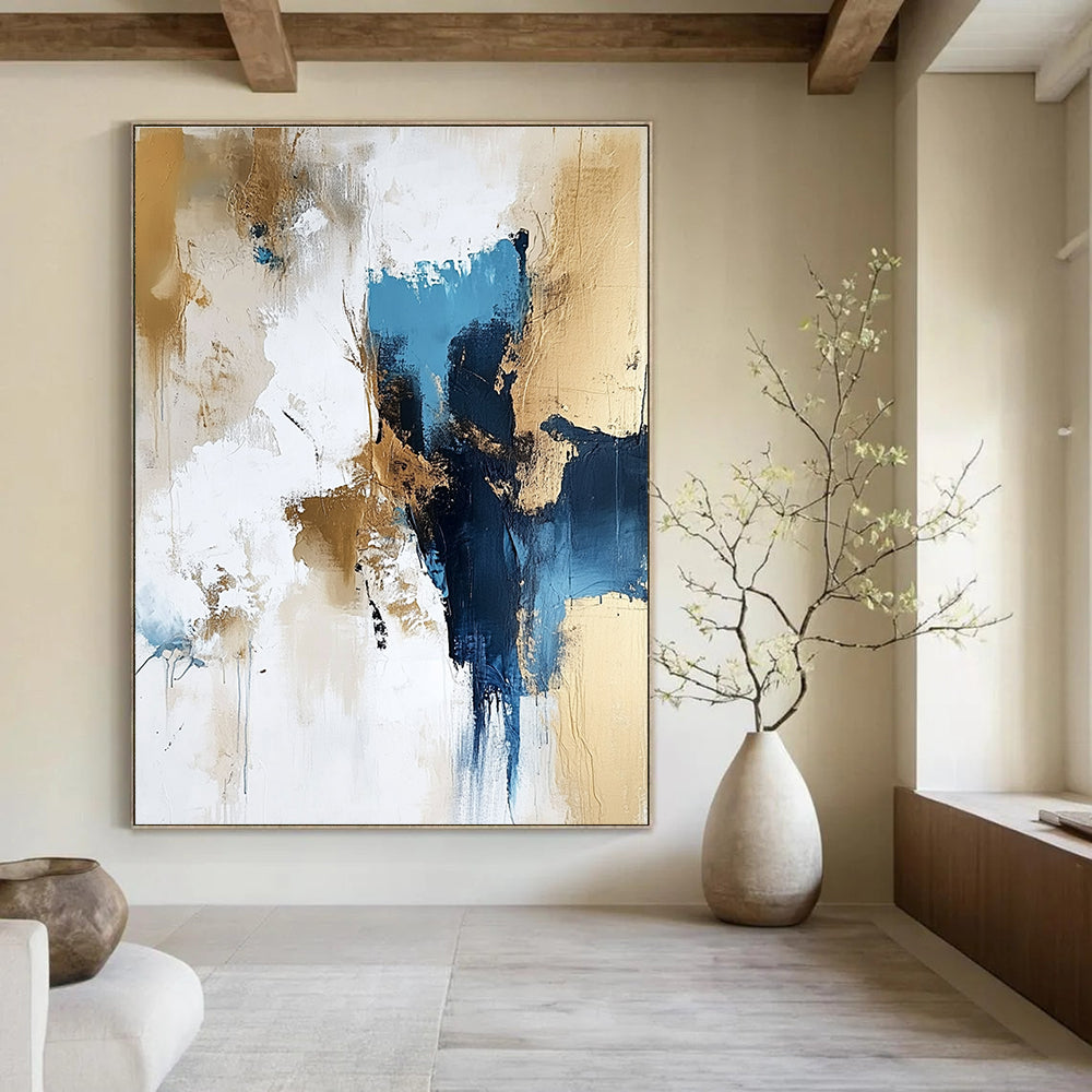 Blue and Gold Abstract Painting for Sophisticated Corporate Lounges GAB0947