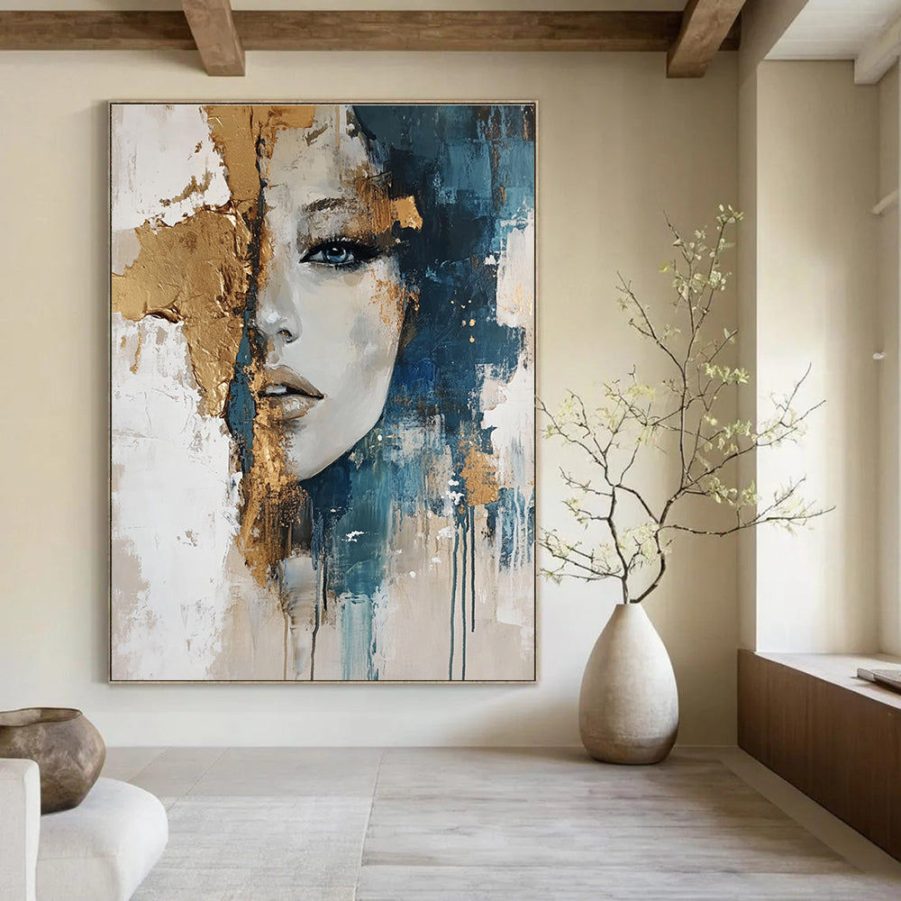 Portrait with Gold Accents Abstract Painting for Glamorous Boudoirs GAB0825