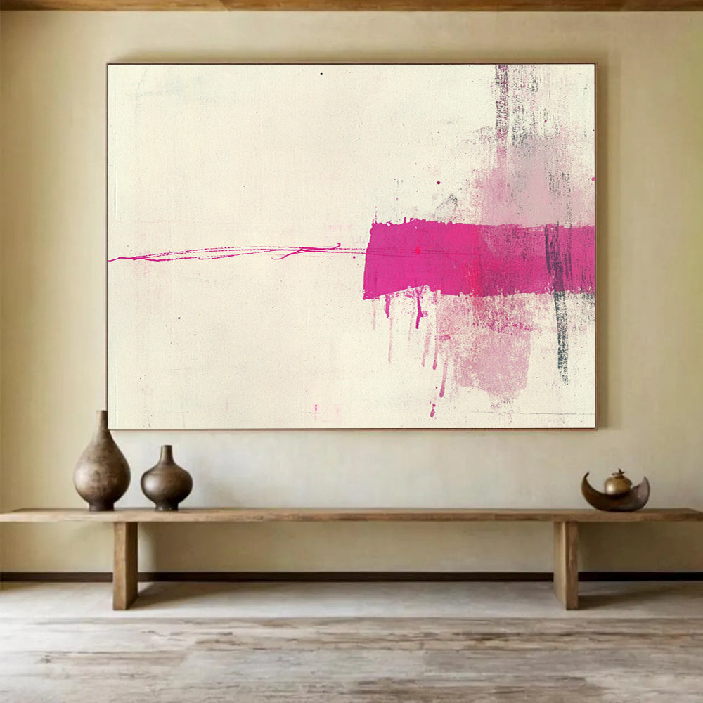 Minimalist Pink Strokes Artwork for Modern Spaces, Exploring Simplicity and Visual Tension Abstract Painting ABS141