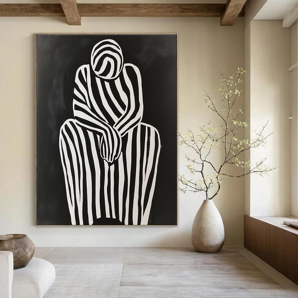 Striped Figure in Contemplation Minimalist Narrative Abstract Painting GAB0264