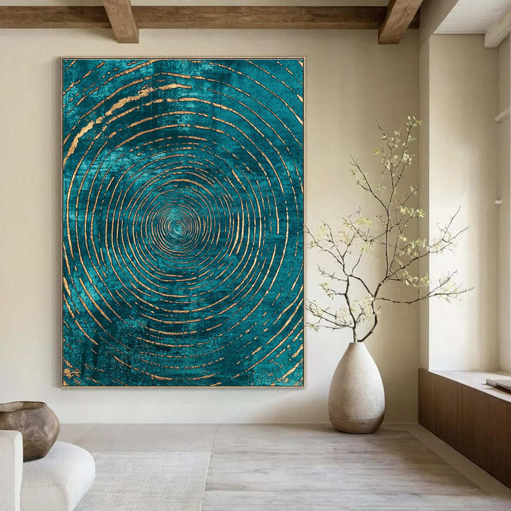 Teal and Gold Circles Luxurious Abstract Painting GAB0371