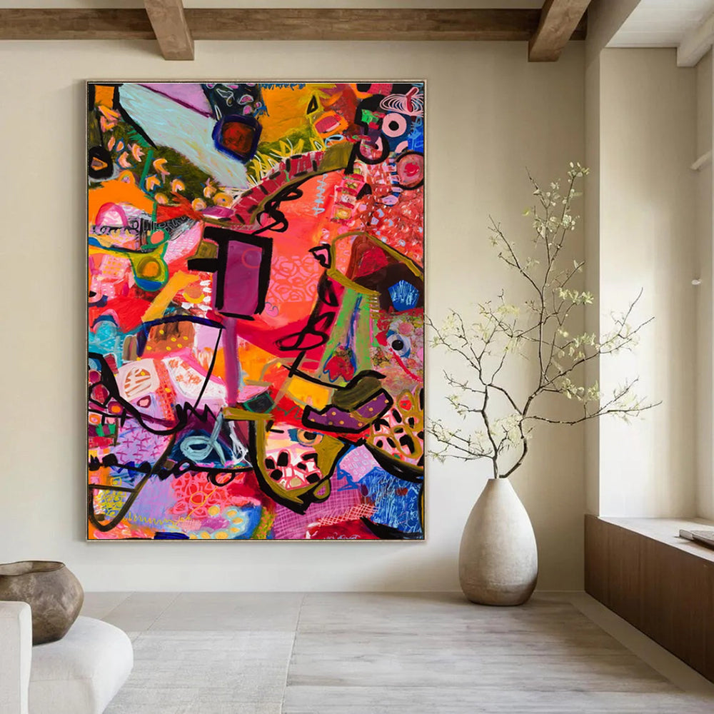 Dynamic Repeated Pink Abstract Painting for Modern Decor HENG295