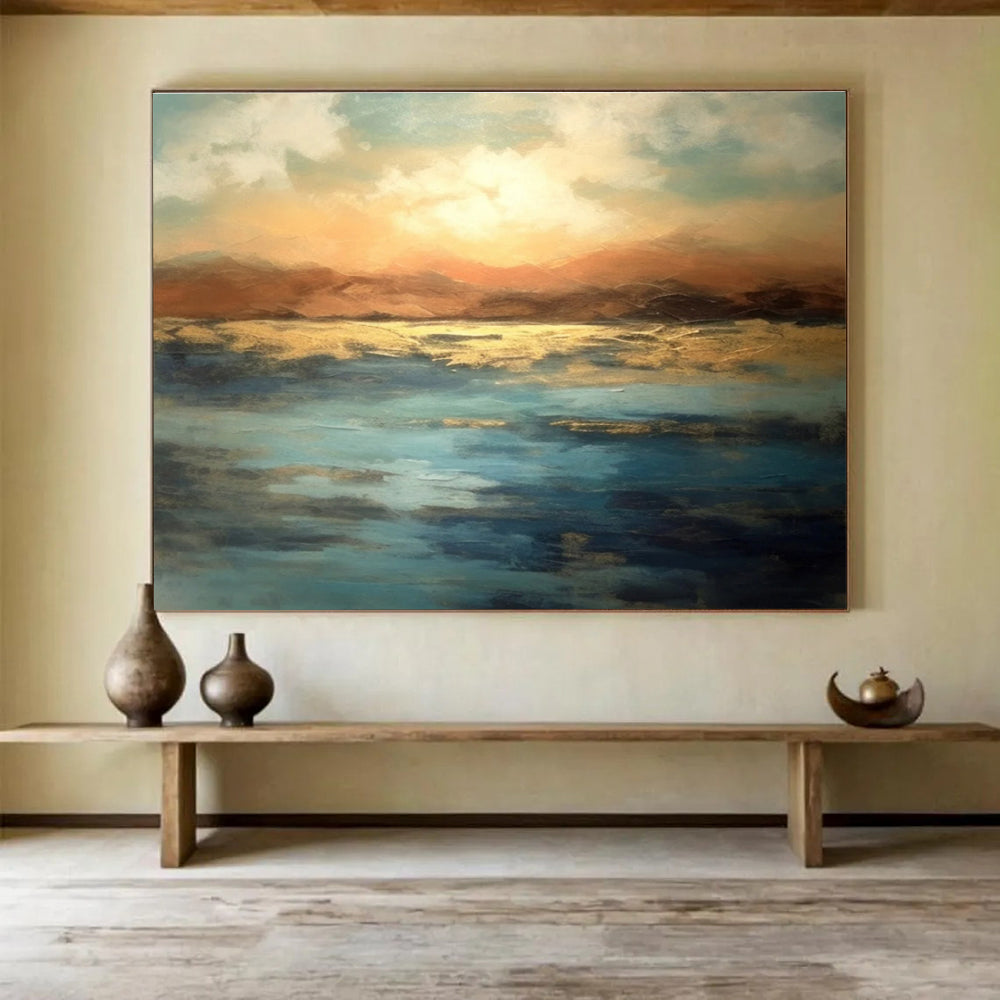 Sunset Over Calm Waters Abstract Painting for Relaxing Retreats YHT054