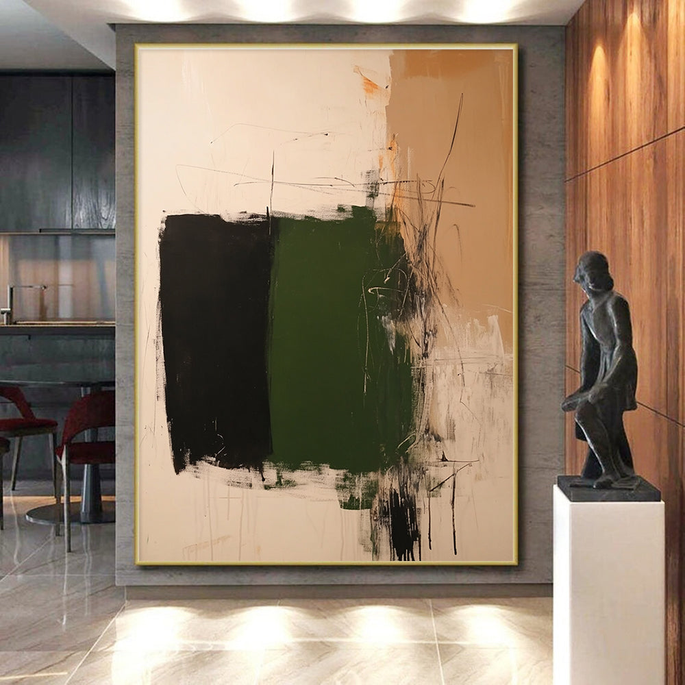 Green Black Abstract Painting with Bold Contrast WINK776