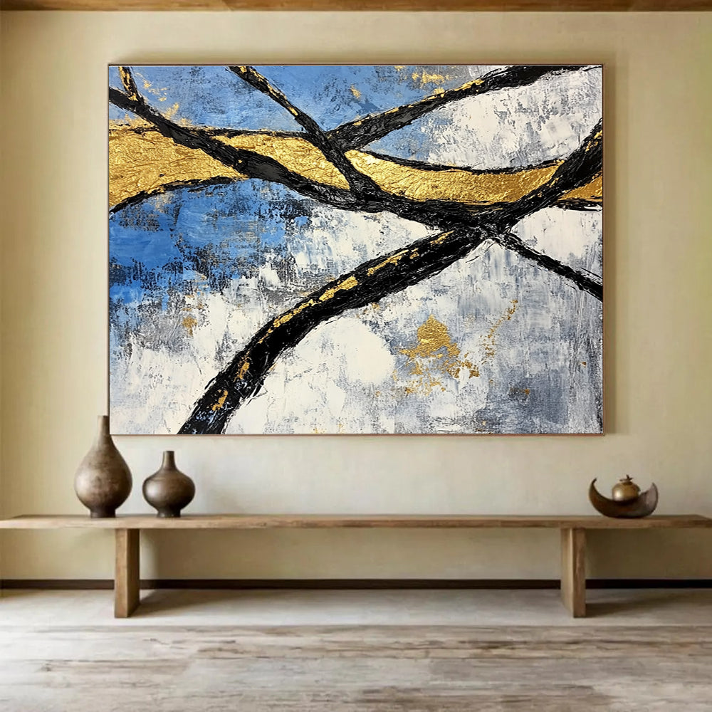 Golden Branches Abstract Painting with Luxurious, Textured Elegance ABS525