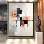 Gray - Orange Abstract Painting with Dynamic Composition WINK858