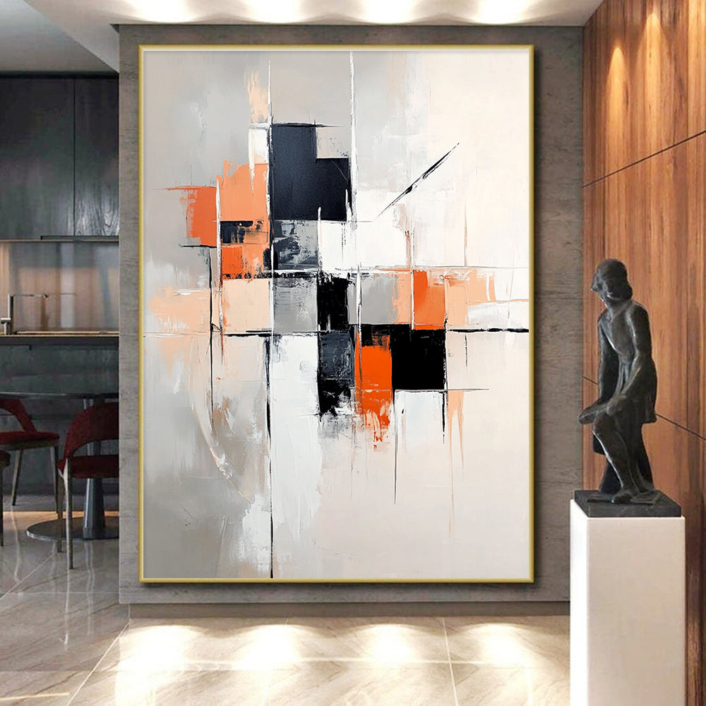 Gray - Orange Abstract Painting with Dynamic Composition WINK858