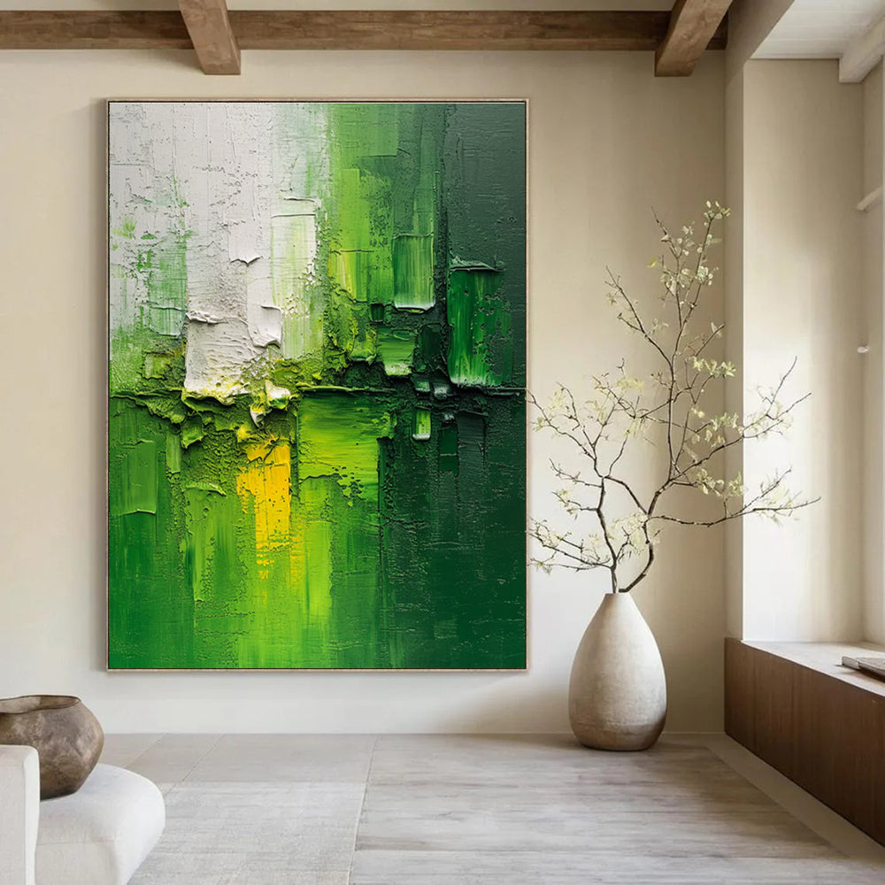 Textured Green Abstract Painting for Contemporary Art Cafes HENG003