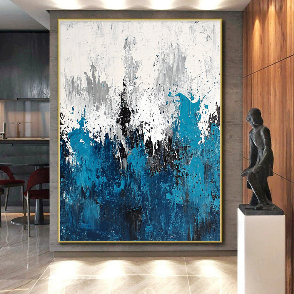 Blue White Abstract Landscape Painting with Coastal Vibes WINK572
