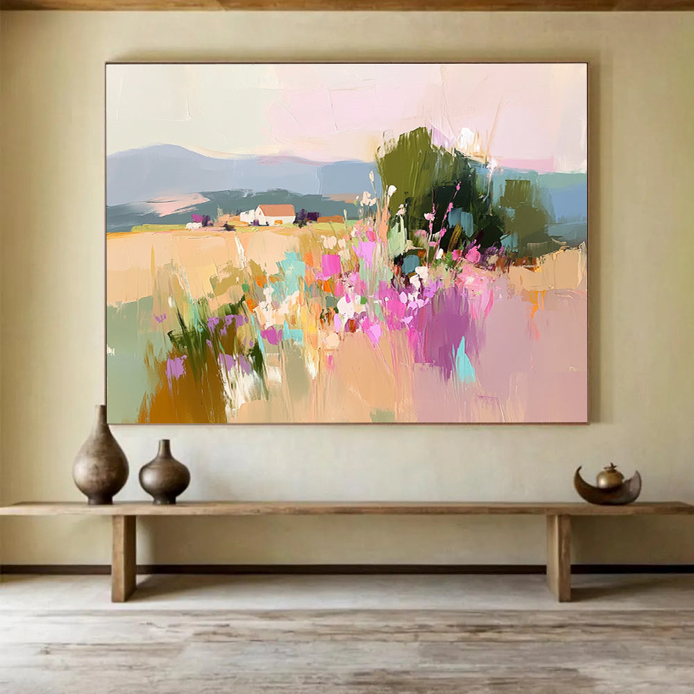 Colorful Rural Landscape Abstract Painting with Vivid Hues ABS263