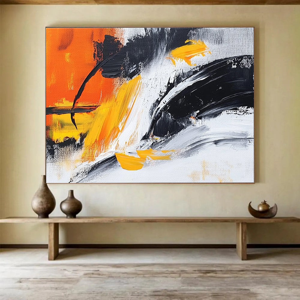 Orange and Black Dynamic Abstract Painting ABS301