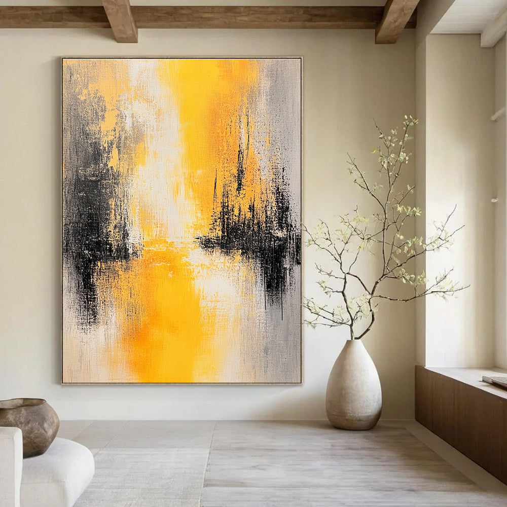 Yellow and Gray Abstract Painting for Minimalist Bedroom Interiors GAB1187