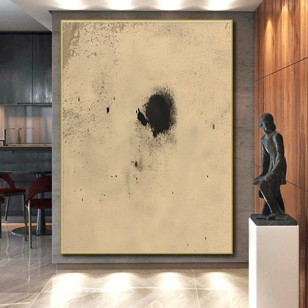 Small Black Spots on Beige Abstract Painting with Subtle Intrigue WINK018