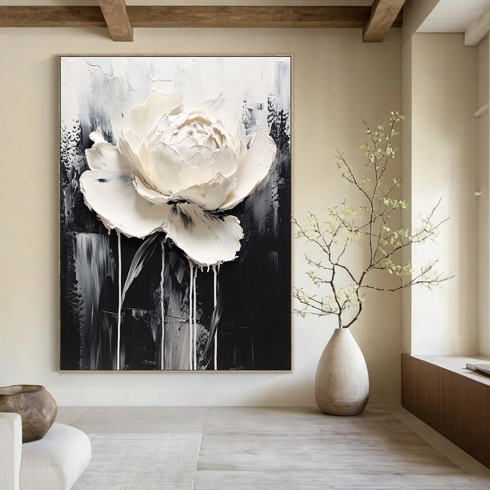 Dramatic White Bloom Abstract Painting for Art - Centric Hallways GAB1002