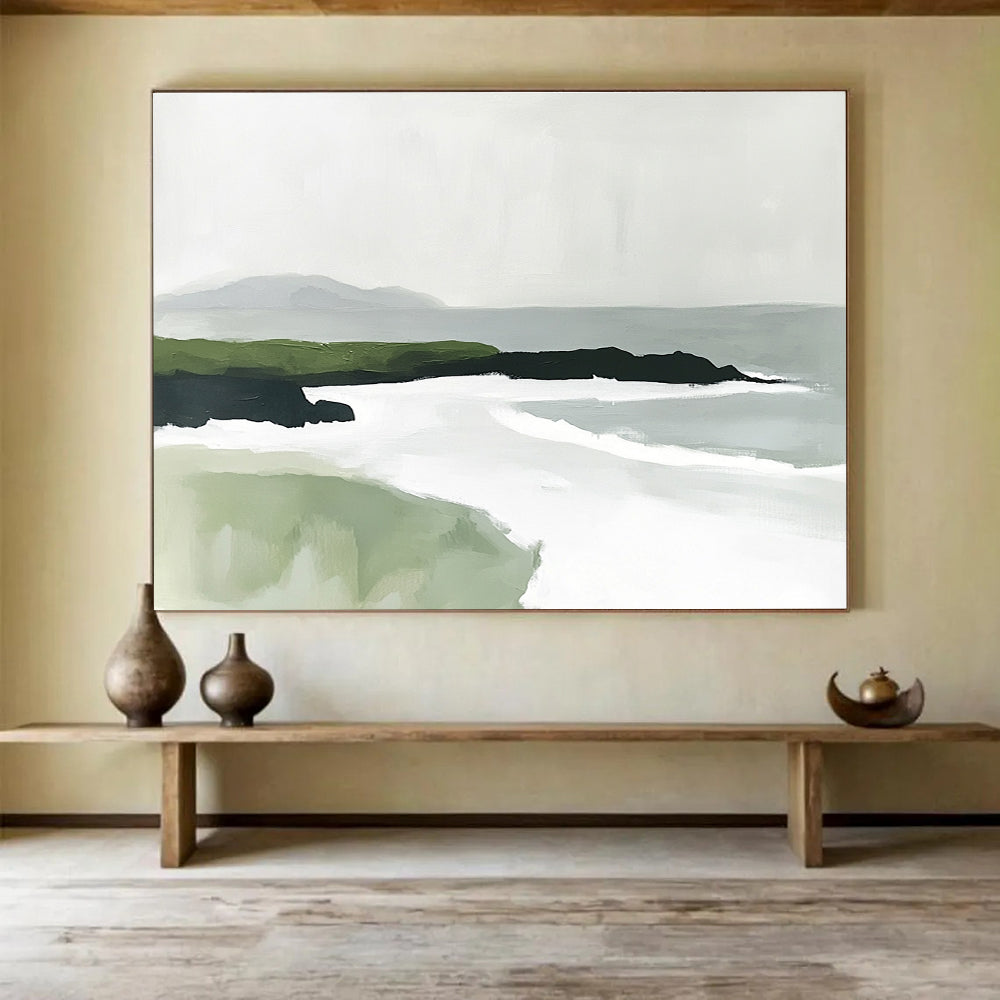 Minimalist Coastal Landscape with Subtle Color Blocks Abstract Painting ABS336