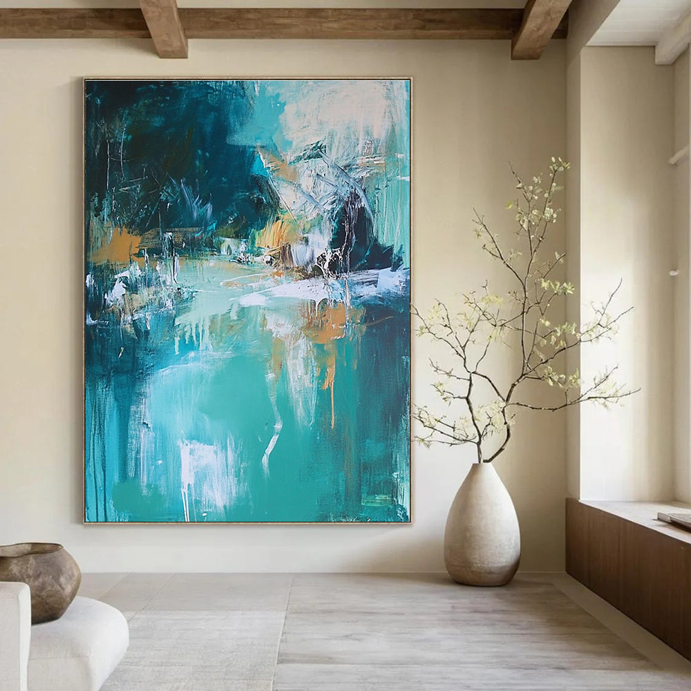 Turquoise Landscape Abstract Painting for Lakeside Cabins GAB0747