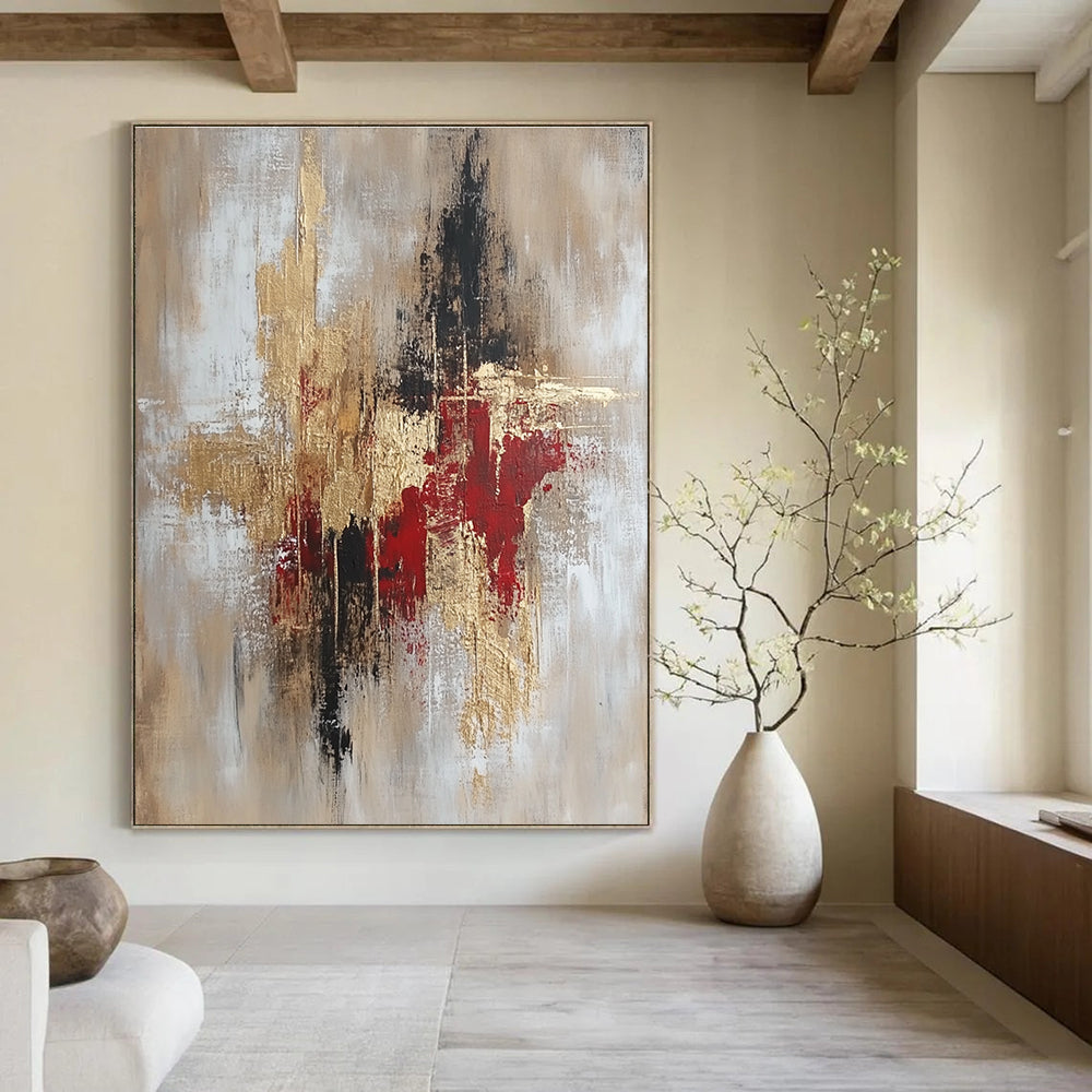 Gold and Red Textured Abstract Painting for Luxury Hotel Lobbies GAB0893