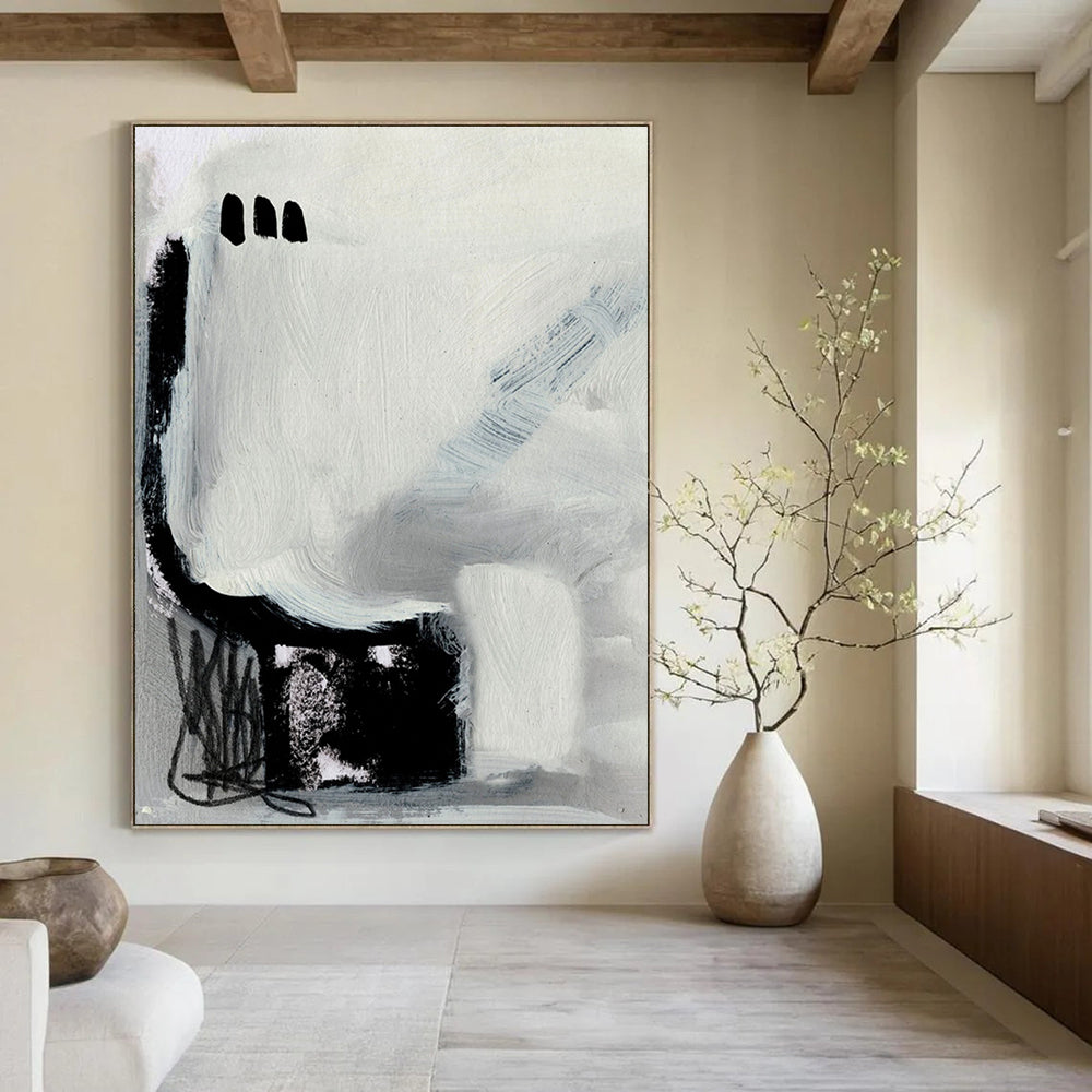 Minimalist Black - White Abstract Painting for Modern Art - Themed Bedrooms HENG205