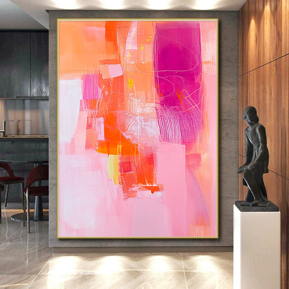Vibrant Coral and Pink Abstract Painting with Energetic Joy WINK254