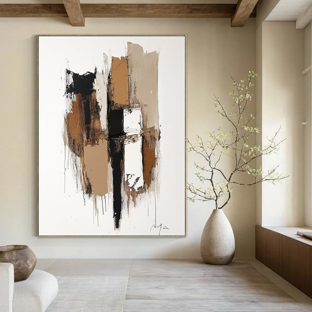 Neutral Abstract Composition Painting for Minimalist Bedrooms GAB1142