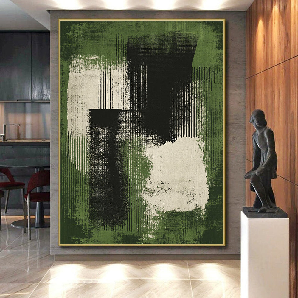Green and Black Abstract Blocks Abstract Painting with Dynamic Contrast WINK264
