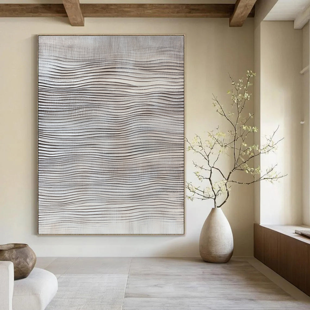 Light Grey Waves Subtle Abstract Painting for Sophisticated Spaces GAB1486