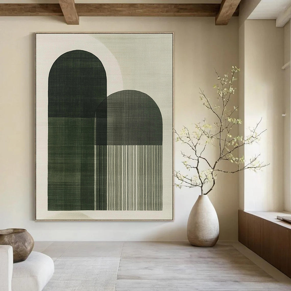 Green Arch Shapes Abstract Painting of Architectural Abstraction GAB0218