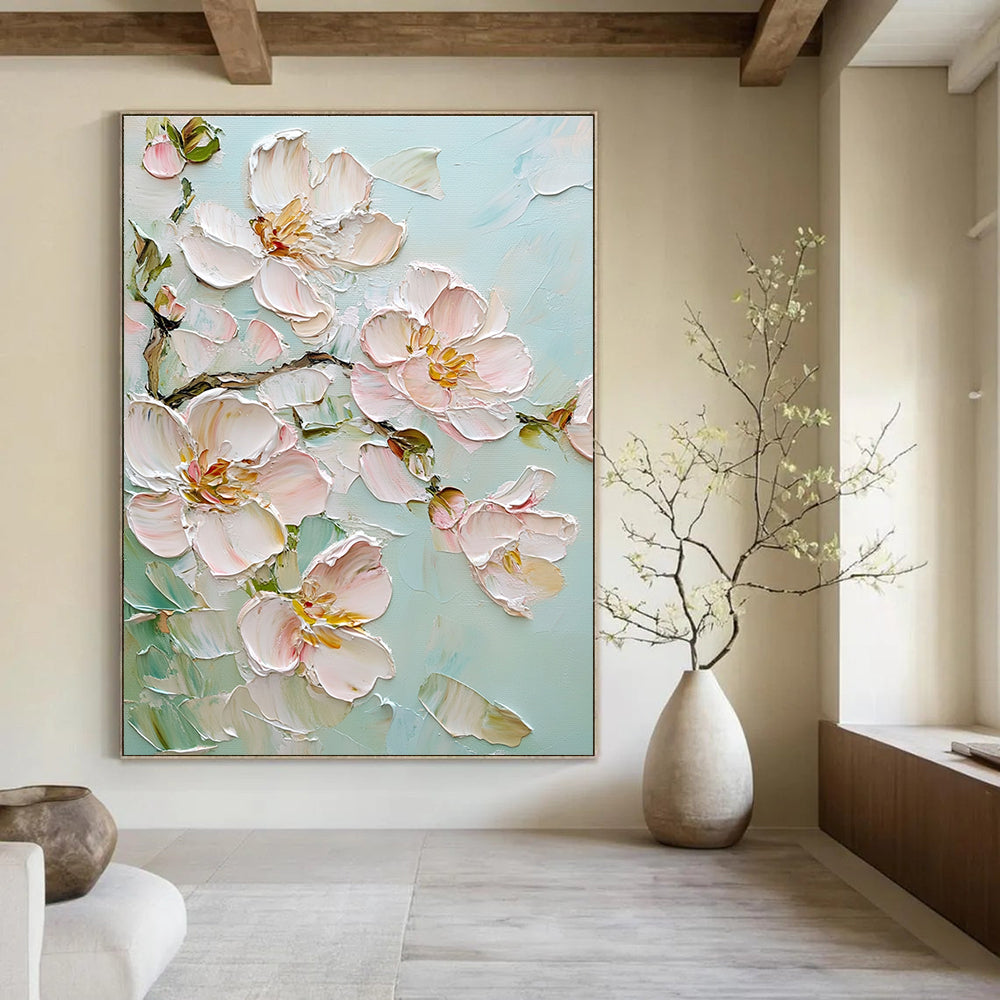 Textured Flower Blossoms Abstract Painting for Feminine - Style Bedrooms GAB1291