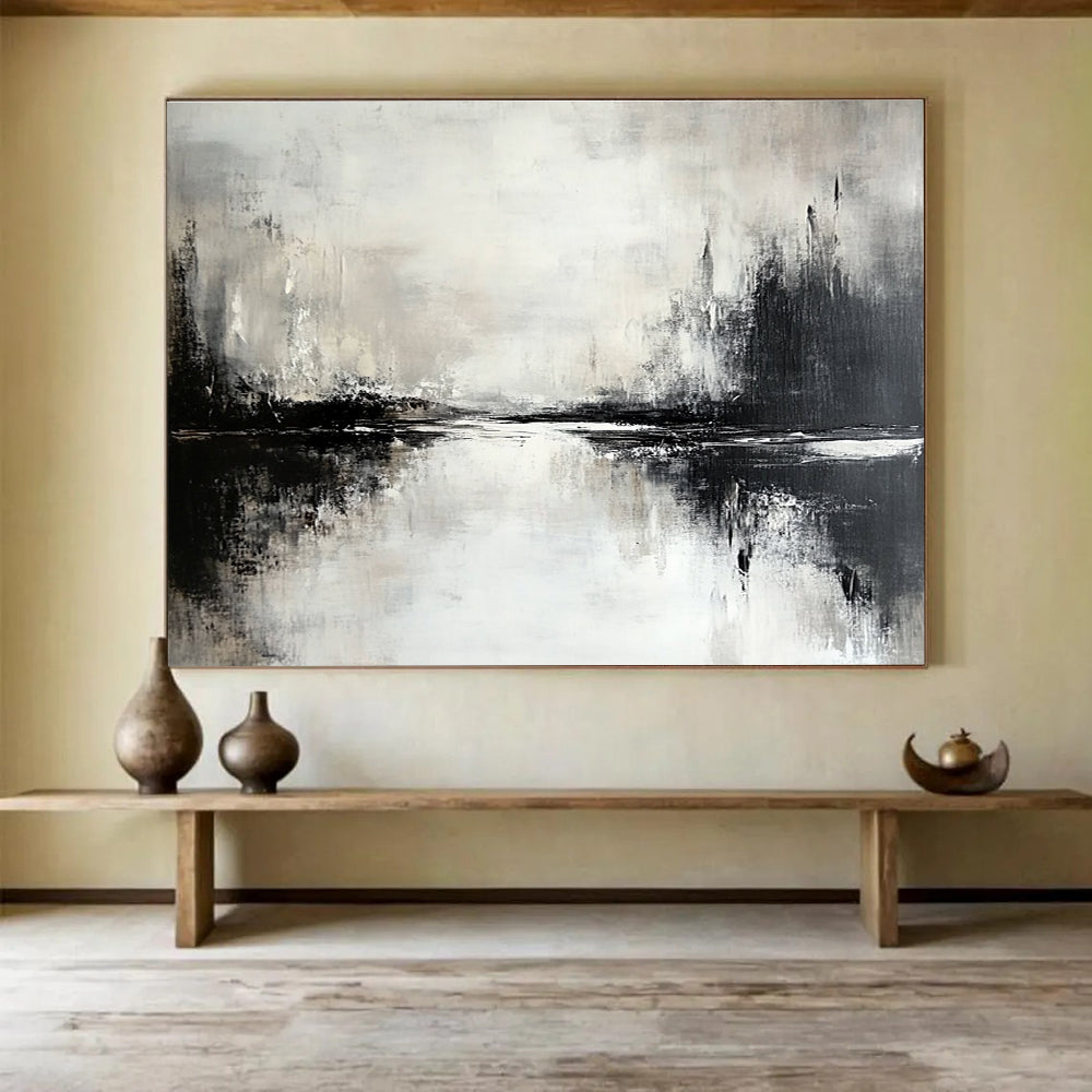 Gray - White Abstract Lake Reflection Painting ABS217