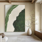 Textured Green and White Landscape Painting for Nature - Inspired Minimalist Spaces HENG316