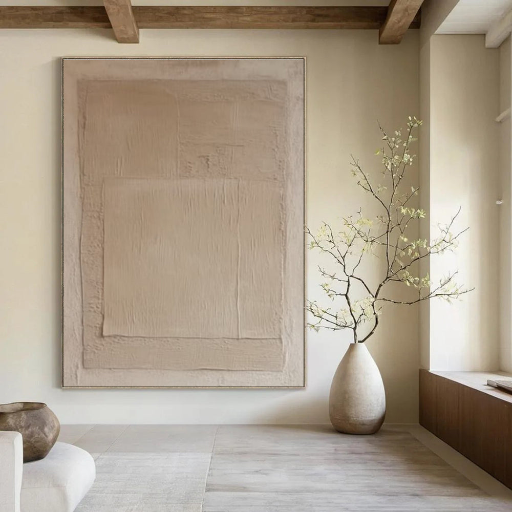 Beige Textured Layered Abstract Painting for Minimalist Living Spaces HENG360