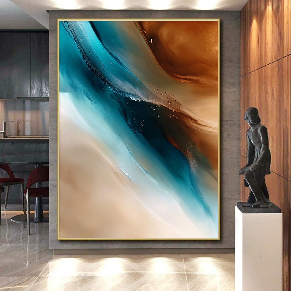 Blue Brown White Abstract Painting with Fluid Movement WINK455
