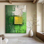 Green and Yellow Textured Abstract Painting for Eco - Friendly Retail Spaces HENG029