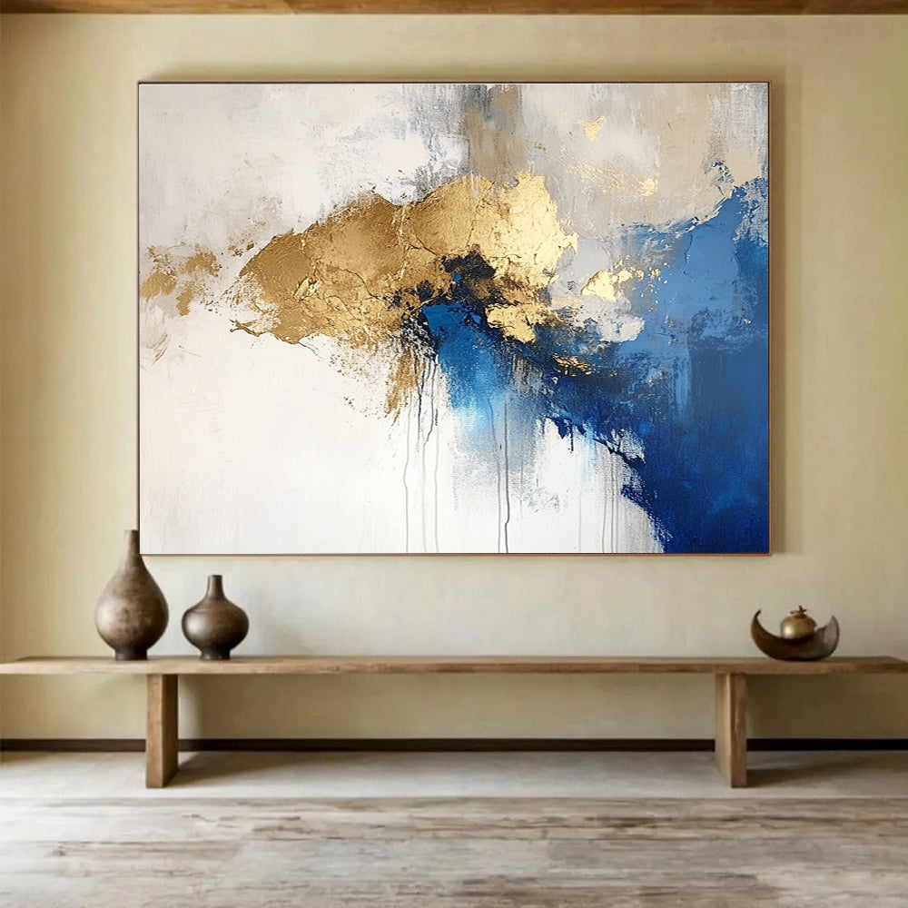 Blue - Gold Splash Abstract Artwork ABS183