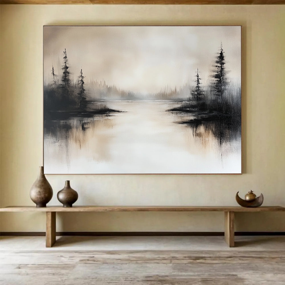 Misty Lake Abstract Landscape Painting ABS213